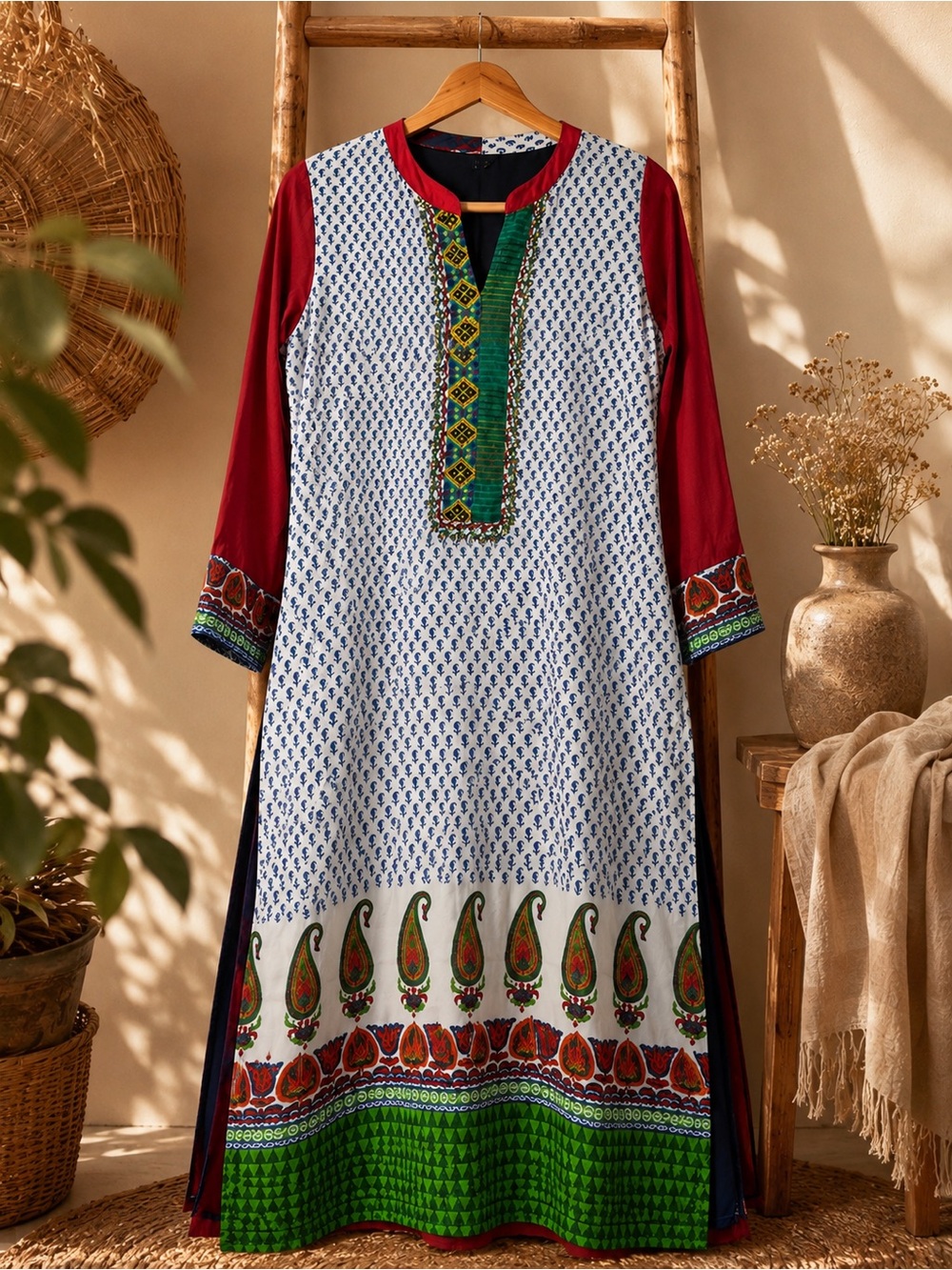 Ethnic Boho Tunic Dress with Embroidery